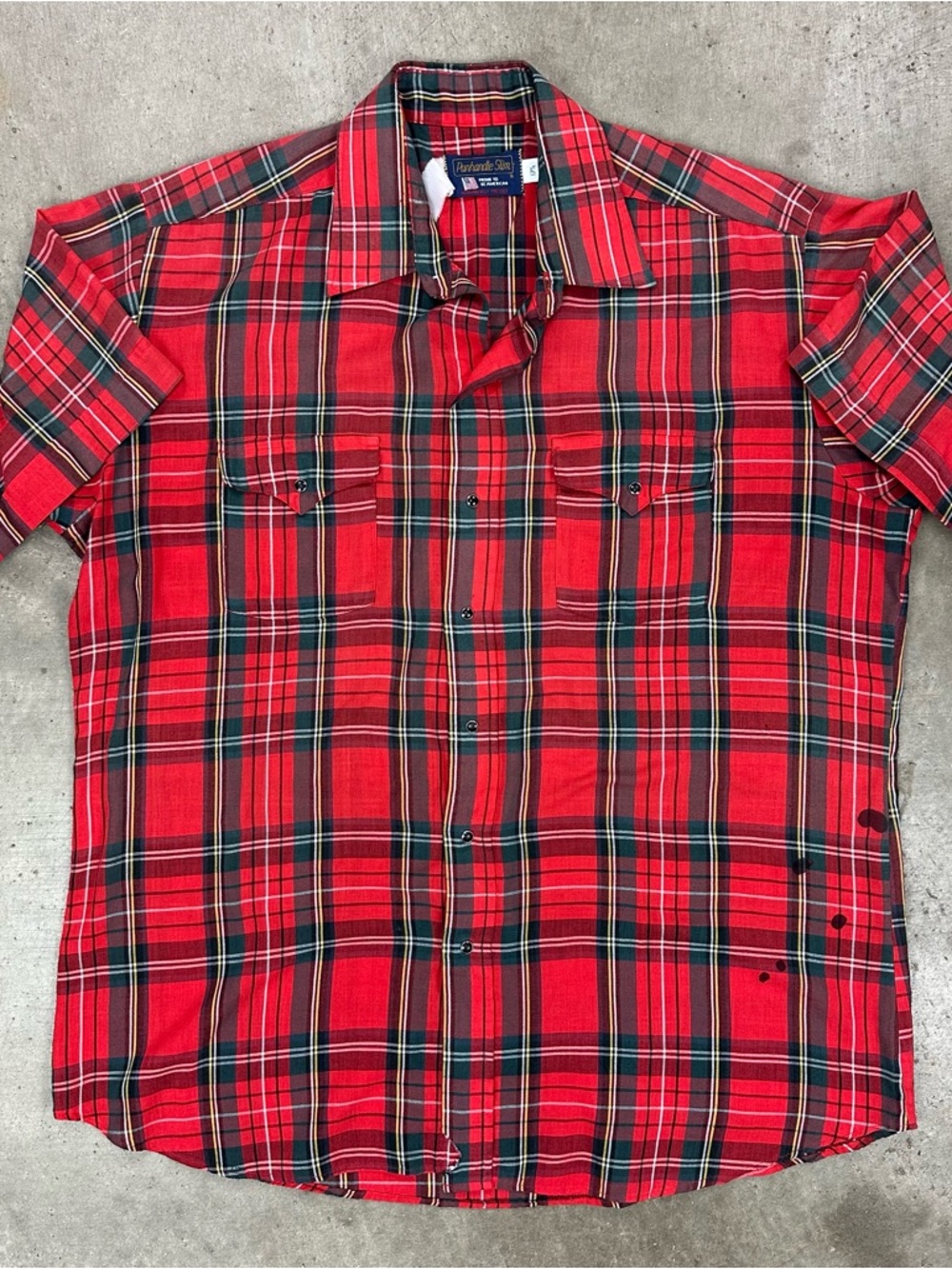 Distressed Panhandle Slim Distressed Short Sleeve Western Snap Button Shirt